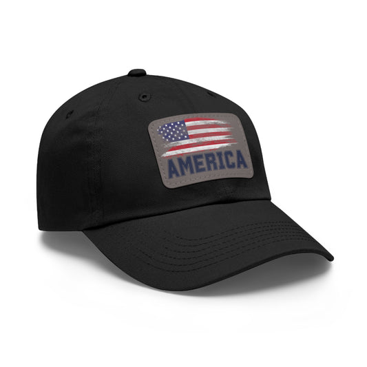 America Flag Leather Patch Dad Hat