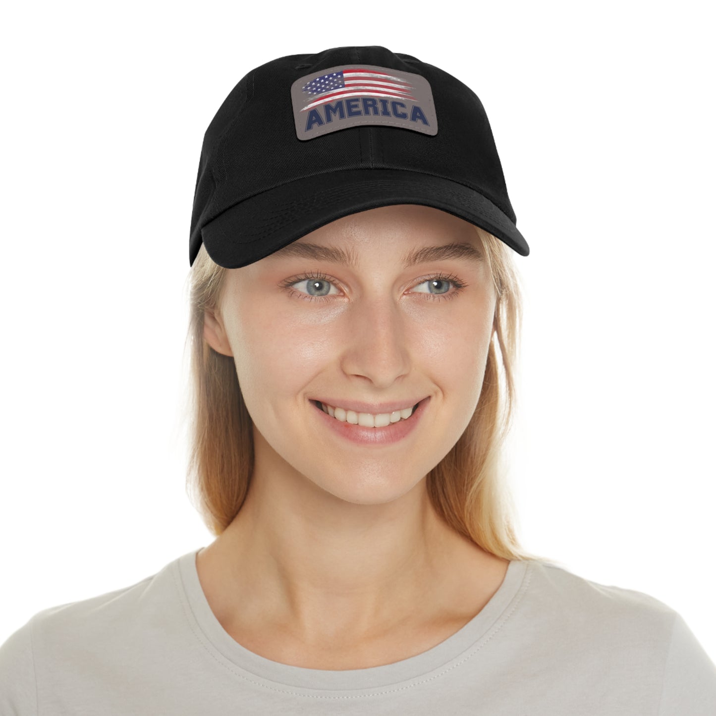 America Flag Leather Patch Dad Hat