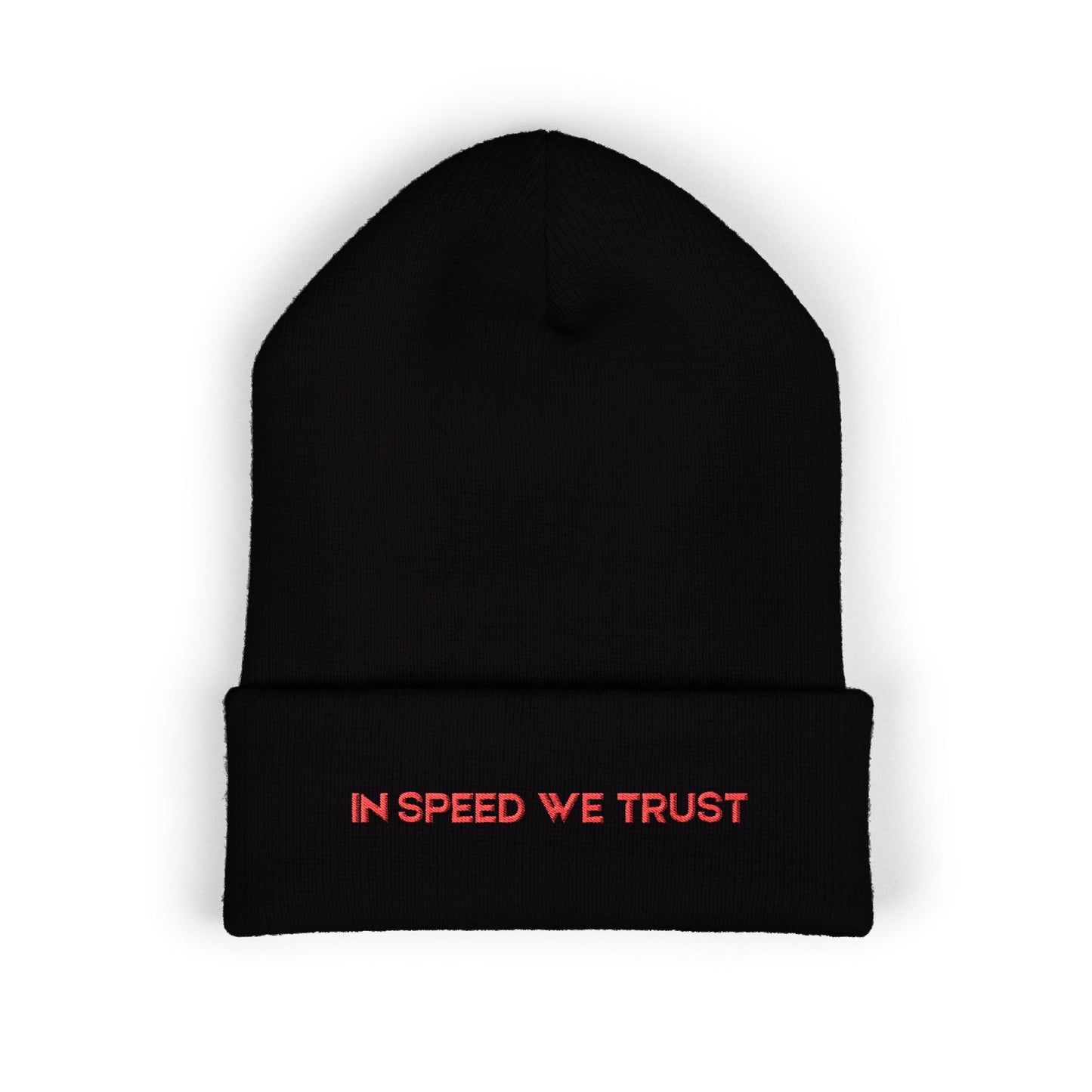 In Speed We Trust Embroidered Beanie — Classic Cuffed Winter Hat